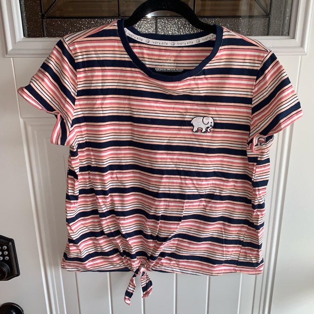 Ivory Ella Cropped Striped Front Tie Top Size Small